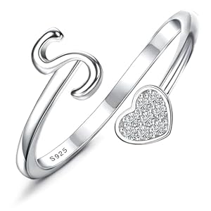 MILACOLATO 925 Sterling Silver Initial Rings for Women Teen Girl 18K Gold Plated Heart Letter Rings Adjustable Capital Letter Ring Stackable Thumb Pinky Rings for Mothers Daughter Birthday Bridesmaid Gifts Jewelry
