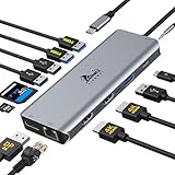 Dual Monitor USB C Hub: Die beiden HDMI und DP Anschlüsse des USB C Adapter können gleichzeitig verwendet werden. Wenn die Dockingstation nur HDMI1 verwendet, Maximum 4K@60Hz erreichen, wenn nur HDMI2 verwendet wird, Maximum 4K@30Hz erreichen, wenn nur DP verwendet wird, Maximum 4K@60Hz erreichen (die tatsächliche Auflösung hängt von der Bandbreite). Hinweis: Aufgrund der Einschränkungen von macOS sind die Bilder auf allen Monitoren identisch, wenn macOS mehrere Monitore erweitert.