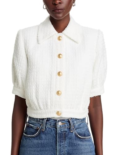 LifeShe Tweed Blazers for Women Cropped Short Sleeve Jacket Summer Work Business Casual Coat No Pockets4