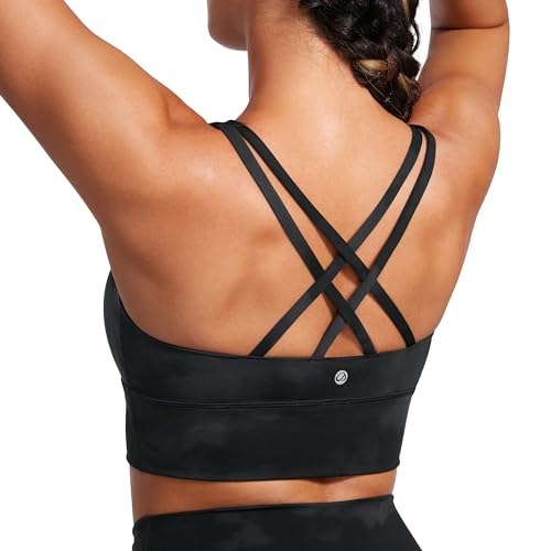 Image of CRZ YOGA Naked Feeling Longline Sports Bras | Medium Support, Removable Pads, Yoga, Sleek, Strappy Back, Scoop Neck, for Women