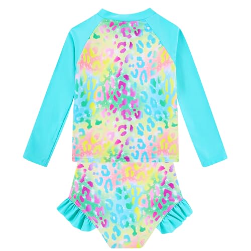 Image of Funnycokid Girls Swimsuit Kids Bathing Suit Rashguard Swimwear Long Sleeve 3 Piece Toddler 3-7 Years