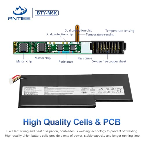 ANTIEE BTY-M6K Replacement Bateria do MSI MS-17B4 MS-16K3 MSI GF65 9SEXR 9SD 10UE 10SDR 10SER/GF75 8SC 8RD 8RC 8RX 9SC 9SCSR 9SD/GF63 8RC 8RD 9SC 9SCXR 11.4V 4500mAh