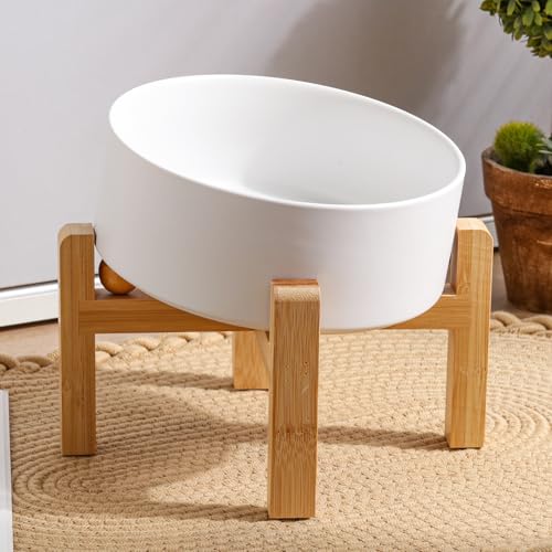 DJJJOOYS White Elevated/Raised 15°Tilted Anti Slip Ceramic Dog Bowl for Small/Medium Breeds,Slanted Bulldog Big Face Pet Food Water Feeding Dish with Stand for Cats and Dogs (3.6 Cups/28 OZ) by DJJJOOYS - Used condition - Image 6