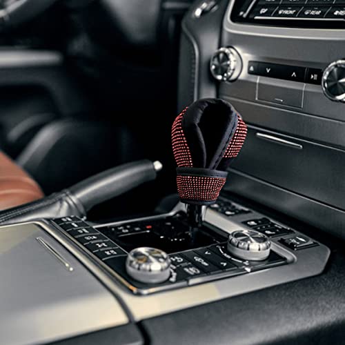 Zipelo Bling Car Gear Shift Knob Cover, Rhinestone Anti-Slip Comfortable Handbrake Cover, Diamond Set Shifter Cover For Women, Auto Interior Accessories Universal Fit Van Truck (Red) #TOP5