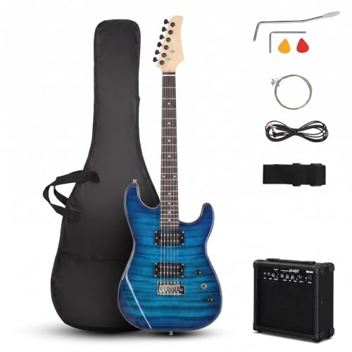 Ktaxon Full-Size Electric Guitar Kit H-H Pickup with 20W Amp Tiger Blue