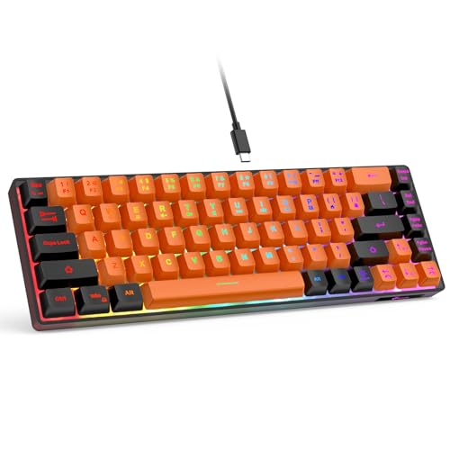 Image of GEODMAER 65% Gaming Keyboard, LED Backlit Mini Wired Keyboard, Ultra-Compact Anti-Ghosting No-Conflict 68 Keys Membrane Gaming Wired Keyboard for PC Laptop Windows Gamer(Orange-Black)