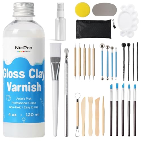 Nicpro 120ml Air Dry Clay Glaze & 32 Tools Kit