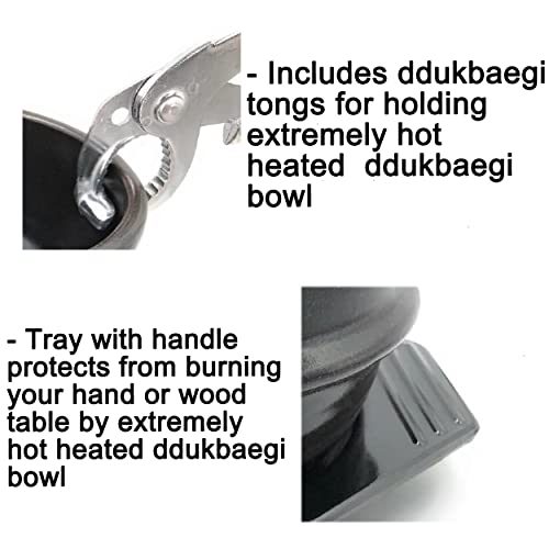 Jovely Korean Cooking Premium Ceramic Stone Bowl(Dolsot Or Ddukbaegi) Diameter 6.3'' High 2.95'' Sizzling Hot Pot For Korean Food Such As Bibimbap And Soup (With Tray And Special Bowl Tongs Set) #TOP5