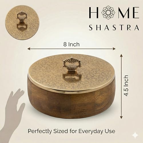 Image of Wooden Casserole with Traditional Handle | Floral Engraved Hot Case Chapati Box for Fresh & Warm Roti | Multipurpose Roti Box, Snack & Dry Fruit Storage | Luxury Kitchen Decor