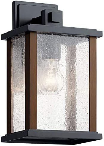 Marimount 12.75" Black and Wood Outdoor Wall Sconce with Clear Glass