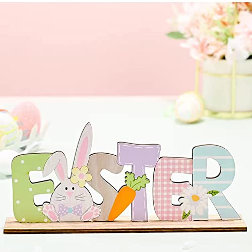 KEELYY Osterdeko Holz, Ostern Schriftzug Aufsteller, Deko Aufsteller für Ostern, Ostern Schriftzug mit Hase, Osterdeko zum Hinstellen für Tisch Wohnzimmer Schlafzimmer