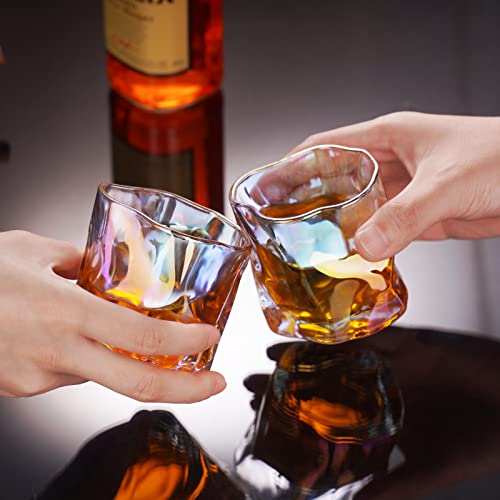 Image of NiHome Iridescent Twisted Crystal Whiskey Glasses 6-Pack 8oz Hand-Blown Lead-Free Old Fashioned Bar Tumbler for Scotch Rum Bourbon Cocktail