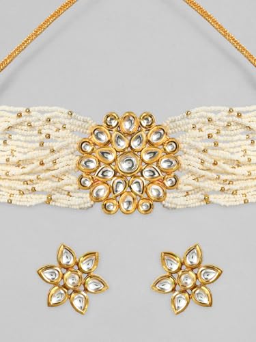Image of Rubans Choker Necklace Set Kundan Traditional Stylish Jewellery Gift for Women & Girls
