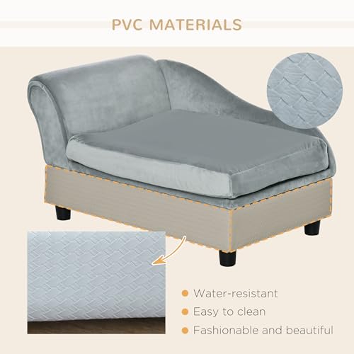 PawHut Hundesofa Hundebett Hundecouch aus Plüsch mit Lagerraum, Rückenlehne, Kissen Katzensofa für kleine Hunde 76 x 45 x 43 cm Hellgrau