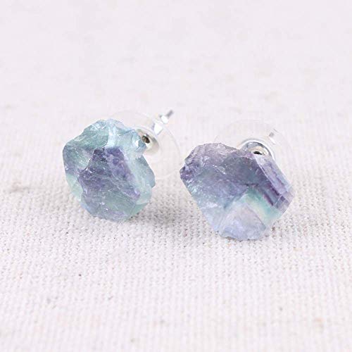 Raw Natural Rainbow Fluorite Gemstone Stud Earrings #TOP4