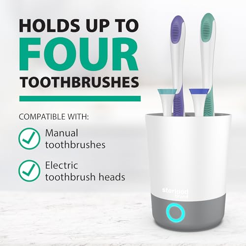 steripod brand uv home countertop toothbrush sanitizer reduces harmful microorganisms toothbrush holder and cleaning station holds four toothbrushes