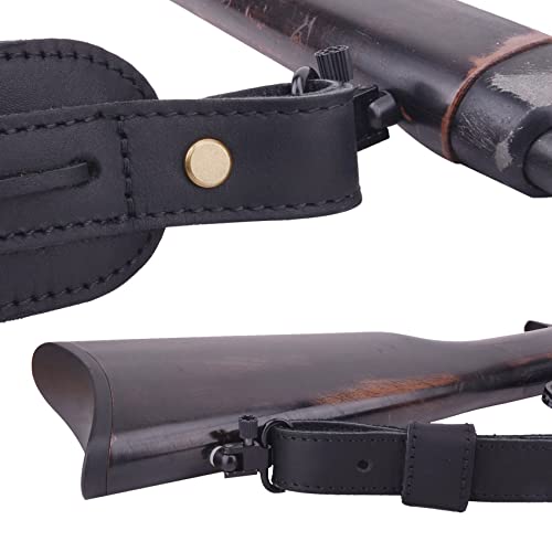 Padded Leather Rifle Sling Hunt Belt Comfortable Shoulder Gun Strap Soft Genuine Leather Hunting Accessories (Black, Without Swivels) #TOP3