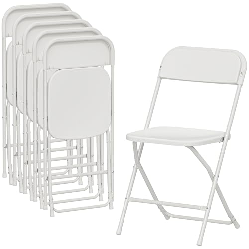 HOMCOM Set di 6 Sedie Pieghevoli in PP con Fori di Drenaggio, Sedie Richiudibili Salvaspazio Portatili in Acciaio, Sedia Pieghevole da Interno per Casa, Ufficio, Cucina, Eventi, 45x49x79.5 cm, Bianco