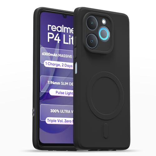 Image of Pikkme Back Cover for Realme P4 Lite 5G Soft Matte Silicone Mag-Safe Design (Mag-Safe Not Support) Camera Protection | Slim Fit Bumper Cover (Black)