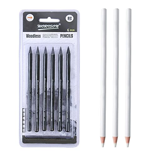 MiSevteen 6pcs Charcoal Pencils for Drawing and 3pcs Eraser Pen Charcoal Pencils Sketching Set Woodless Graphite Pencils Professional Sketch Pencils for Drawing Beginners Artists Children