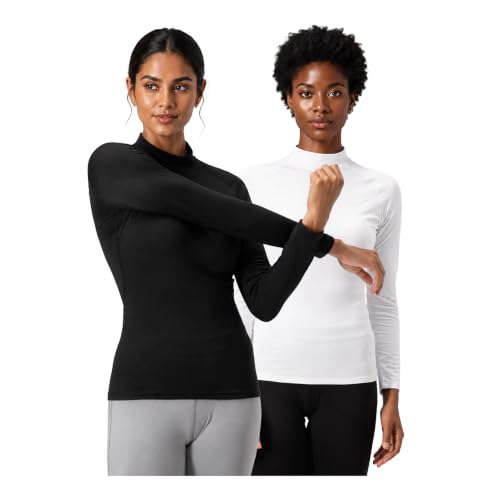 DEVOPS Women's 2 Pack Thermal Turtle Neck Long Sleeve Shirts Compression