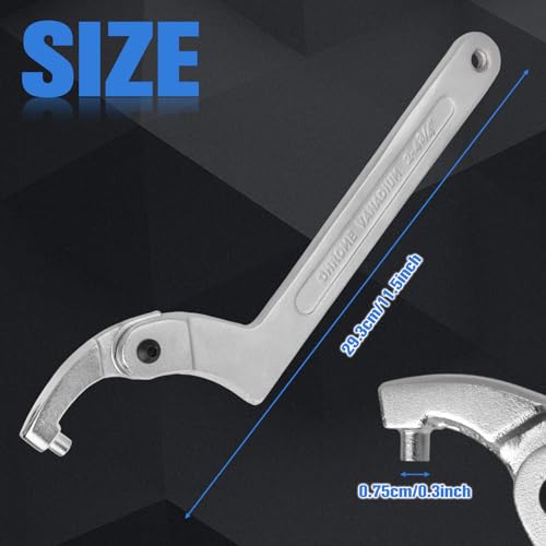 Image of Adjustable C Spanner Hook Wrench Tool Round Head, 2-4 3 /4 Inch (51-121mm) Capacity, Heavy Duty Pin Spanner Nut Wrench Tool for Hydraulic Cylinder, Coilover Suspension and Bearings, CR-V
