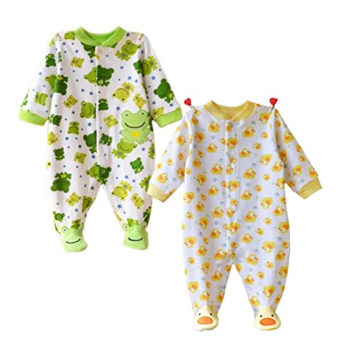 Image of Hikido Infant Snug Romper with Cute Cartoon Print 2Pack Cotton Jumpsuit for DailyWear