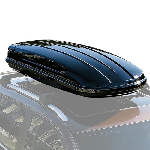 14 Cubic Feet Black Hard Shell Car Roof Storage Box - Tool-Free Quick Install, Dual-Side Opening, Lockable ABS/PMMA Cargo Carrier (Black)
