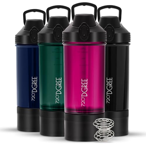 720°DGREE Protein Shaker mit Pulverfach 550ml “uberShaker“ – Auslaufsicher, BPA-Frei, Skala, Spiralmixer für cremige Shakes - Premium Eiweißshaker, Schüttelbecher ideal für Fitness, Gym