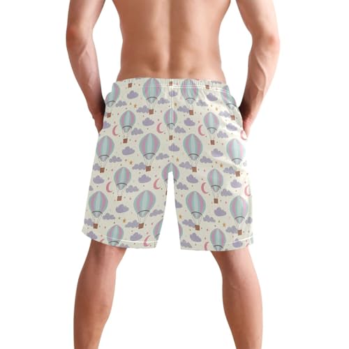 Quick Dry Colored Hot Air Balloons Men's Swimming Shorts Swim Trunks with Mesh Lining Beach Wear - S2