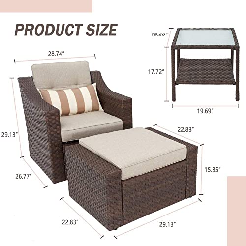 Patiomore 5-Piece Outdoor Patio Furniture Set All Weather Brown Wicker Lounge Chair And Ottoman Conversation Set With Coffee Table & Cushions For Garden, Balcony, Backyard,Pool #TOP5