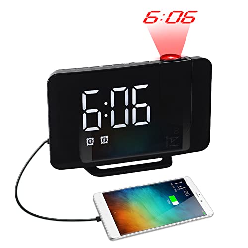 Digital Alarm Clock Led Large Display With Snooze Mirror Surface, Projection Screen Radio Operated Brightness Dimmer, Temperature Detect For Bedroom, Bedside, Desk, Home, Heavy Sleepers Adults Kids #TOP1