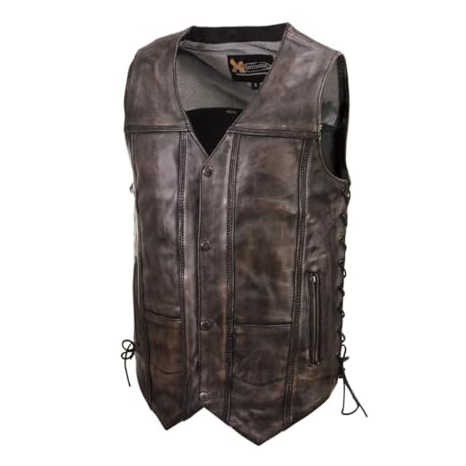 Xelement XS3540 Men's 'Wreck' Distressed Brown Multi-Pocket Motorcycle Biker Rider Leather Vest - 3X-Large