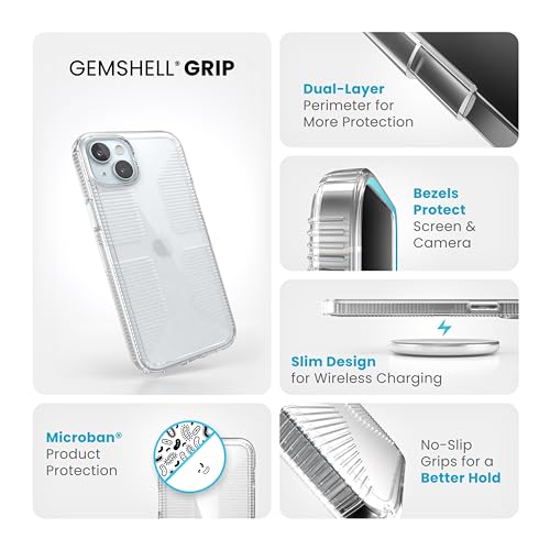 Speck Clear iPhone 15 Plus Case - Slim, Drop Protection, Grip - for iPhone 15 Plus & iPhone 14 Plus - Scratch Resistant, Anti-Yellowing, 6.7 Inch Phone Case - GemShell Grip, Clear - image 3