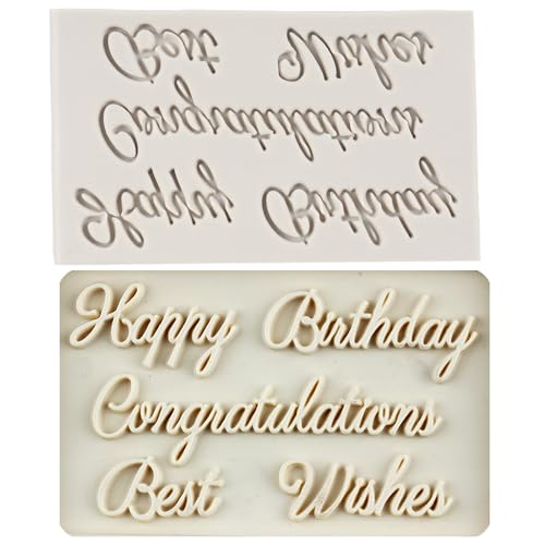 QDMOLDS Letters Molds Happy Birthday Silicone Mold Best Wish Alphabet Fondant Mold For Birthday Party Cake Decoration Cupcake Topper Chocolate Candy Polymer Clay Gum Paste