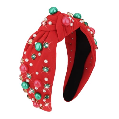 Brimekichio Christmas Headbands for Women Girls, Red Knotted Pearl Headband, Cute Xmas Christmas Hair Accessories Holiday