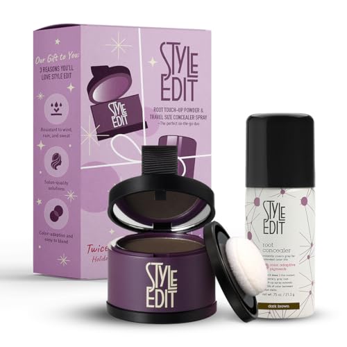 Style Edit Travel Essentials Hair Duo Root Touch Up Powder and Spray | Instant Gray Root Concealer for Grays and Roots Coverage | Dark Brown