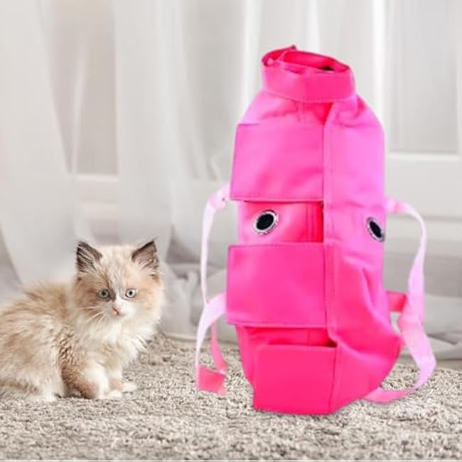 Cat Grooming Bag,Anti Bite,Multifunctional,Carrying Bag Anti Scratch Pet Carrier for Ears Clean Clipping Nails Pet Supply, Rose Red-dVsdo8d3