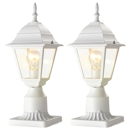 ASHOP White Outdoor Post Light Waterproof Outside Post Lantern Exterior Lamp Post Light Fixtures with 5.9inch Pier Mount Base Outdoor Wall Lanterns for Front Porch Exterior Porch Light 2pack -  3242W