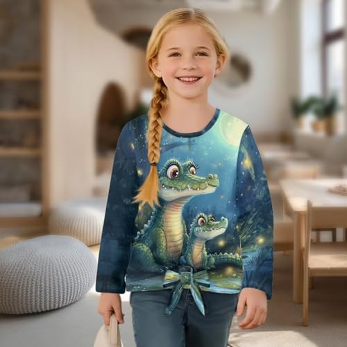 Belidome Girls Long Sleeve Shirts with Tie Knot Front Top Size 5-12, Kids Fashion Crew Neck T Shirt Spring/Fall Clothes4