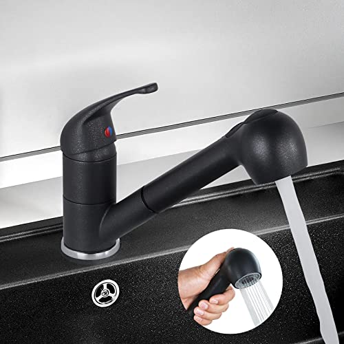 ARCORA Küchenarmatur Schwarz Wasserhahn Küche Ausziehbar Spültischarmatur mit Brause Mischbatterie für Spülbecken Metallisches Schwarz Cover