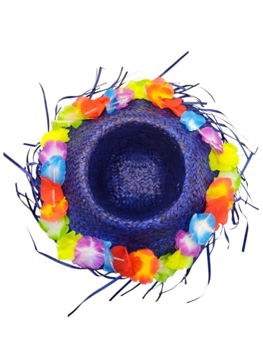 Image of BookMyCostume Blue Goa Beach Hat for Women - Handmade Straw Sun Hat with Artificial Flower Decoration | Hawaiian Style Colorful Hat for Girls & Ladies | Vibrant Beach Party Accessory for Adults