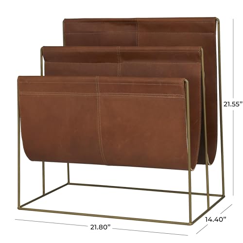 Deco 79 Leather 3 Slot Magazine Holder with Metal Stand, 22" x 14" x 22", Brown by Deco 79 - Image 6
