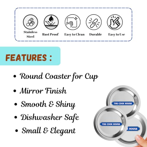 Image of The Cook House - Stainless Steel Small Coasters /Lid for Tumblers, Katori, Glasses, Cups, Mugs, Bowls | Metal Covers for Dinning Table, Kitchen & Office | Food Grade, Mirror Finish - 8 CM (6)