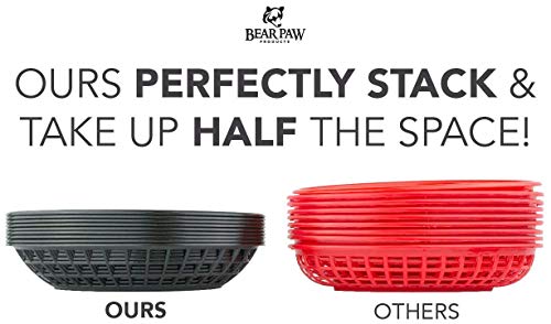 Bear Paws - Food Baskets - Plastic Basket - Oval Bread Baskets - Serving Basket - Restaurant Baskets - Deli Tray - Fries, Burgers, Crawfish - 6 Count, Black #TOP3