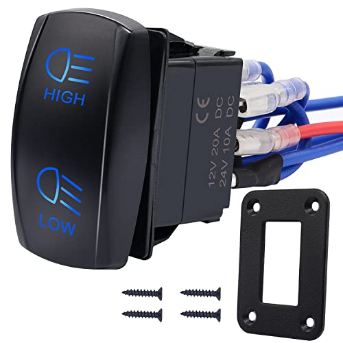 Weideer High Low Beam Rocker Switch 12V 20A Headlight Switch 7Pin On/Off/On Blue Led Toggle Switch With Aluminum Panel Harness For Car Boat Trailer K-061-Hl #TOP19