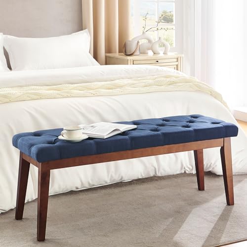 Blue Wood Ottoman Bench, Simple and Modern Design, Comfortable and Durable, Easy Assembly