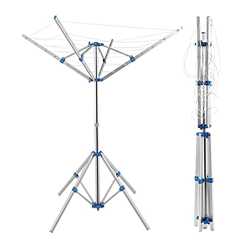 XJYMCOM Lightweight 15M Camping Washing Line with 4 Arms Rotating Drying Racks and 4 Stable Legs