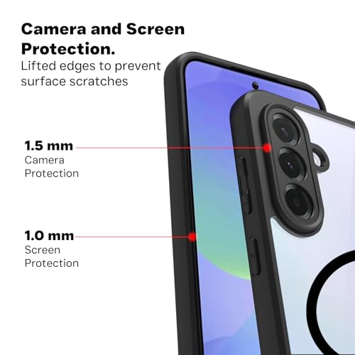 Image of RIGGEAR Shockproof Sleek Hybrid Armor Magnetic Back Cover Case Compatible with MagSafe Accessories for Samsung Galaxy A36 5G (Clear PC + Black TPU Bumper)