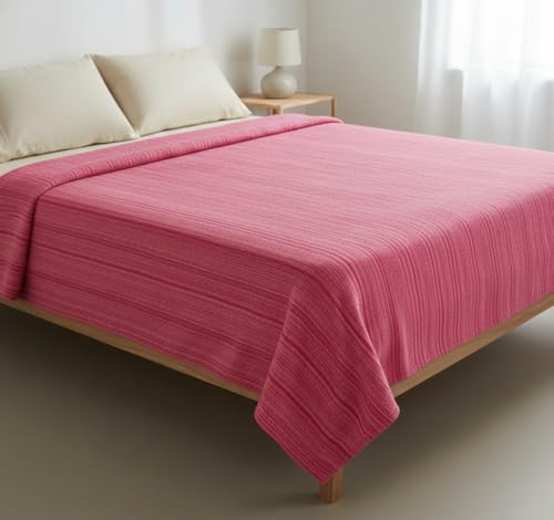 Image of THARUNSHA ELITE 100% Natural Pure Cotton All Weather Blanket /Solapur Bedsheet /Top Sheet /AC Comforter Elegant Design- Single Size 60 inches x 90 inches (Rose Pink)